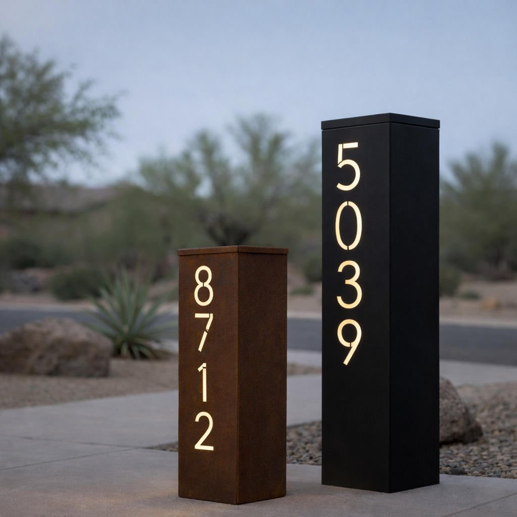 Solar Address Pillar Raw Steel or Matte Black