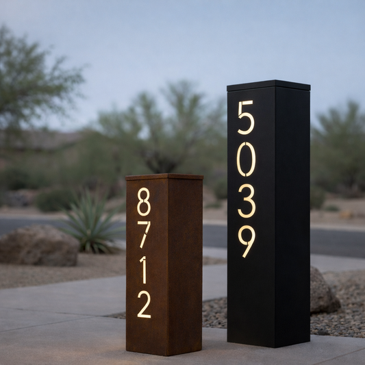 Solar Address Pillar Raw Steel or Matte Black